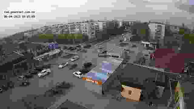 Crossroad of Oktyabrskaya street and Rabochaya street in Srednyaya Akhtuba city, Russia