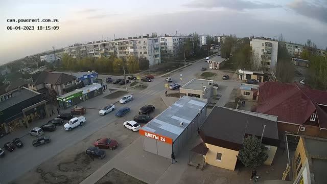 Crossroad of Oktyabrskaya street and Rabochaya street in Srednyaya Akhtuba city, Russia