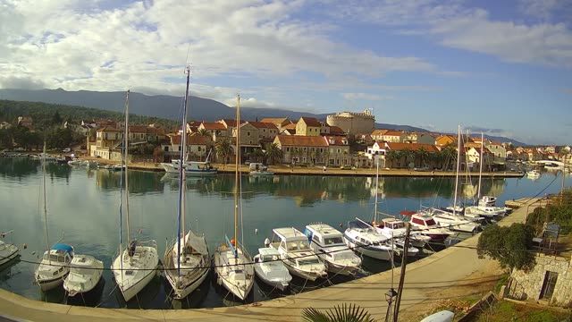 Bay and jetty in Vrboska town on Hvar island, Croatia