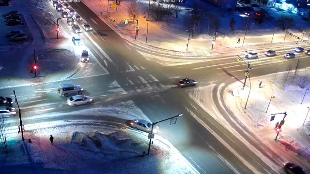 Crossroad of Lenina Avenue and Sovetskaya Street in Norilsk city, Russia