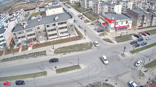 Crossroad of Generala Melnikov street and Kamyshinskaya street in Ulyanovsk city, Russia