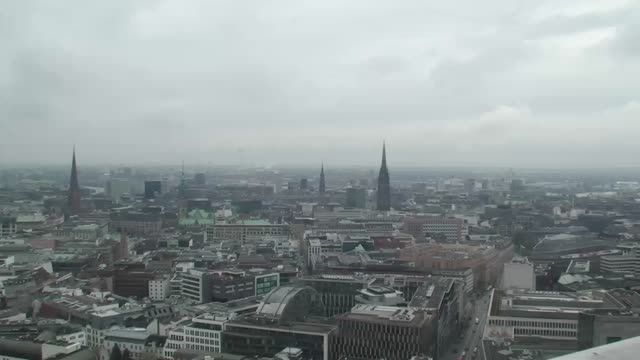 Panorama of Hamburg city from the roof of business center EMPORIO, Germany