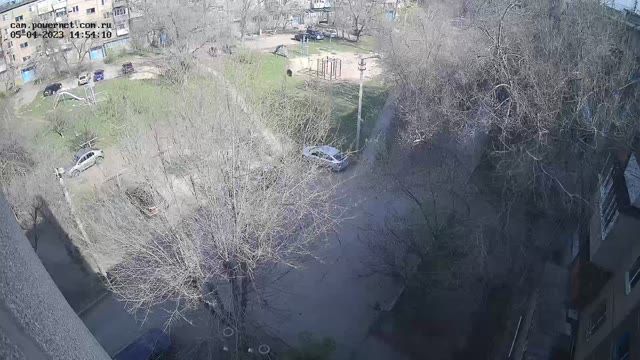 Sports ground in the yard of a house on Kuibyshev street in Volzhsky city, Russia