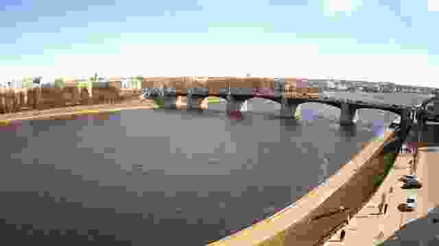 Novovolzhsky bridge across the Volga river in Tver city, Russia
