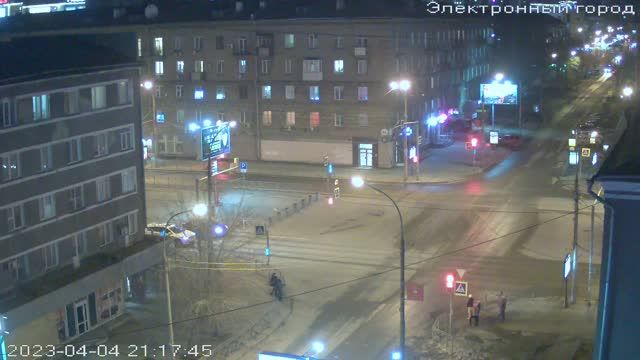 Crossroad of Krylova streets and Krasny avenue in Novosibirsk city, Russia