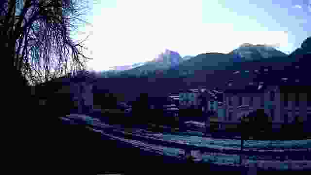 Bicycle lane and Mangart mountain in Tarvisio village, Italy