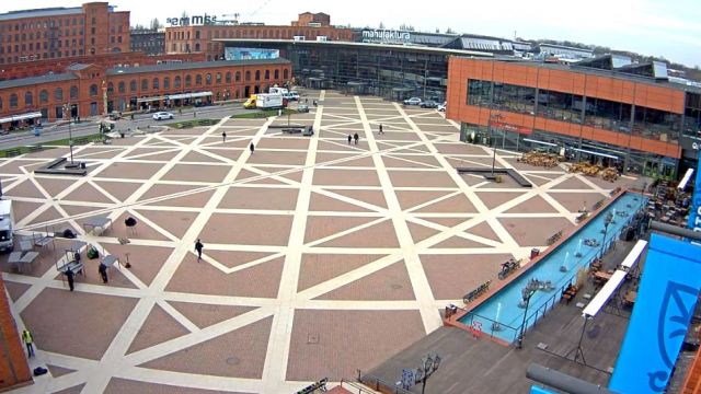 Central square with a fountain in the city of Lodz, Poland