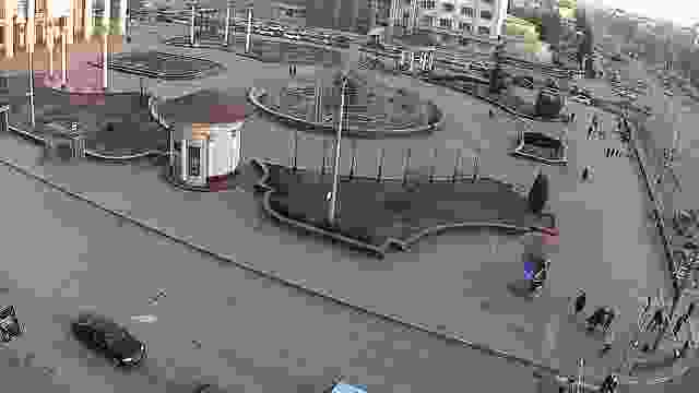 Fountain on the square of the Drama Theater of Novokuznetsk city, Russia