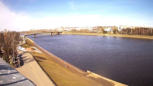 Novovolzhsky bridge across the Volga river in Tver city, Russia (cam #2)