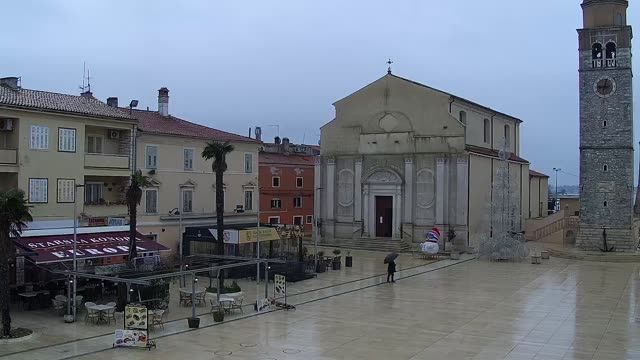 City square on the pier of Umag town, Croatia